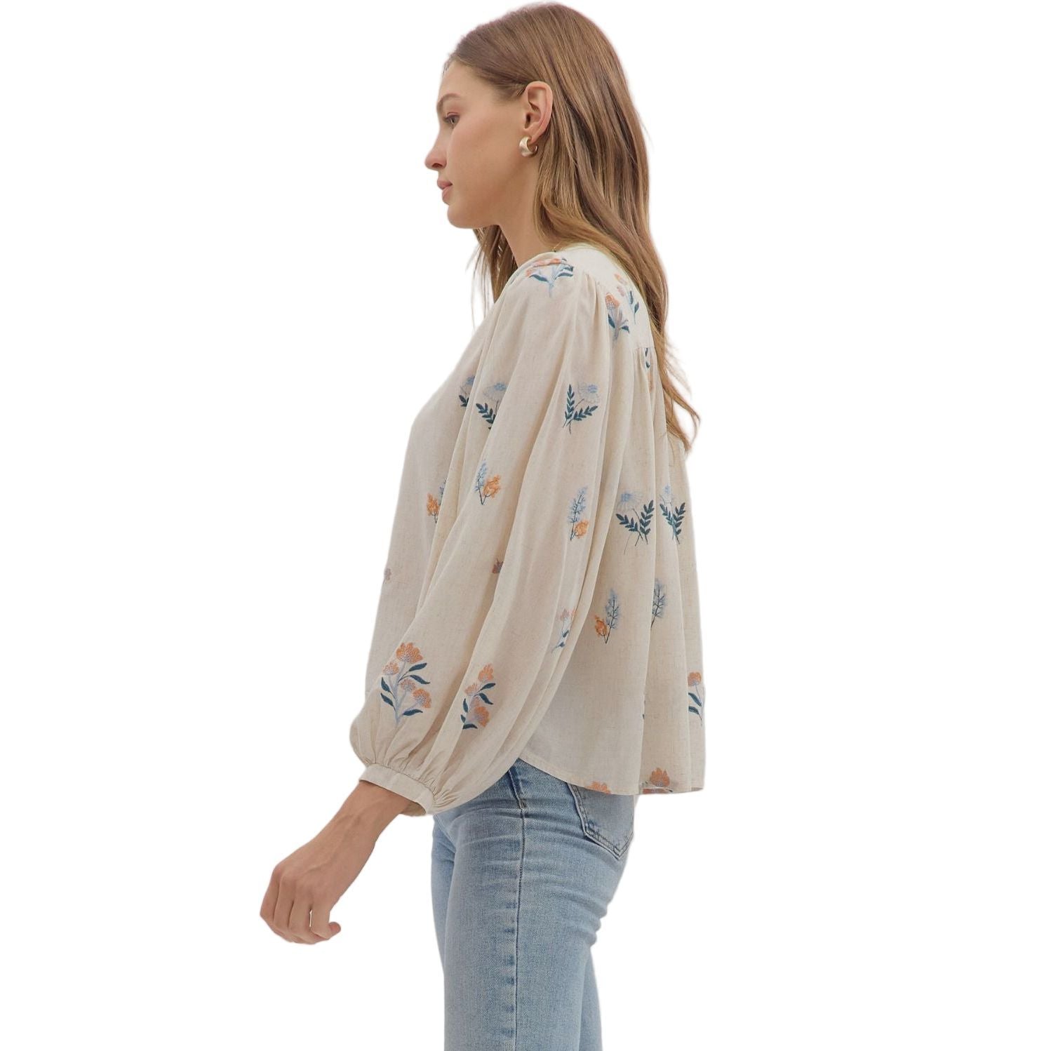 Women's Entro Floral Embroidery Long Sleeve Blouse T28040