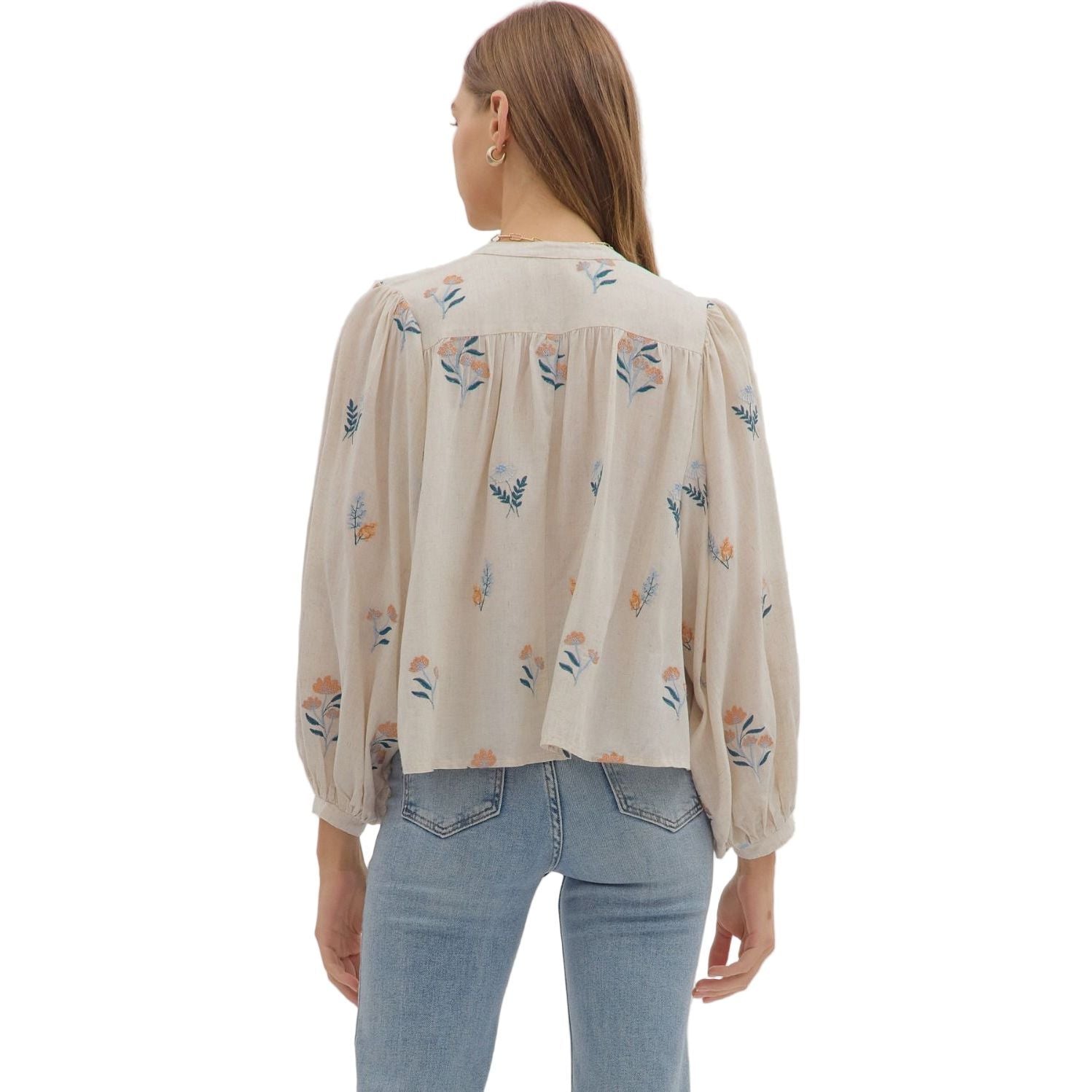 Women's Entro Floral Embroidery Long Sleeve Blouse T28040