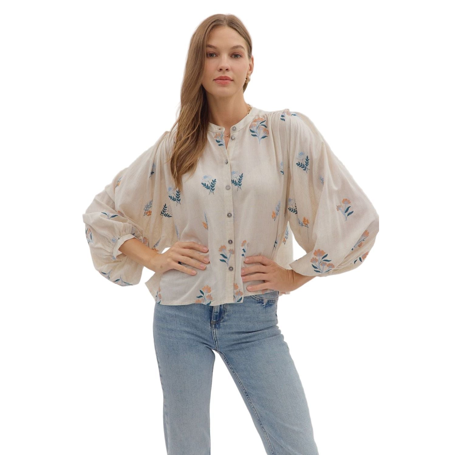 Women's Entro Floral Embroidery Long Sleeve Blouse T28040