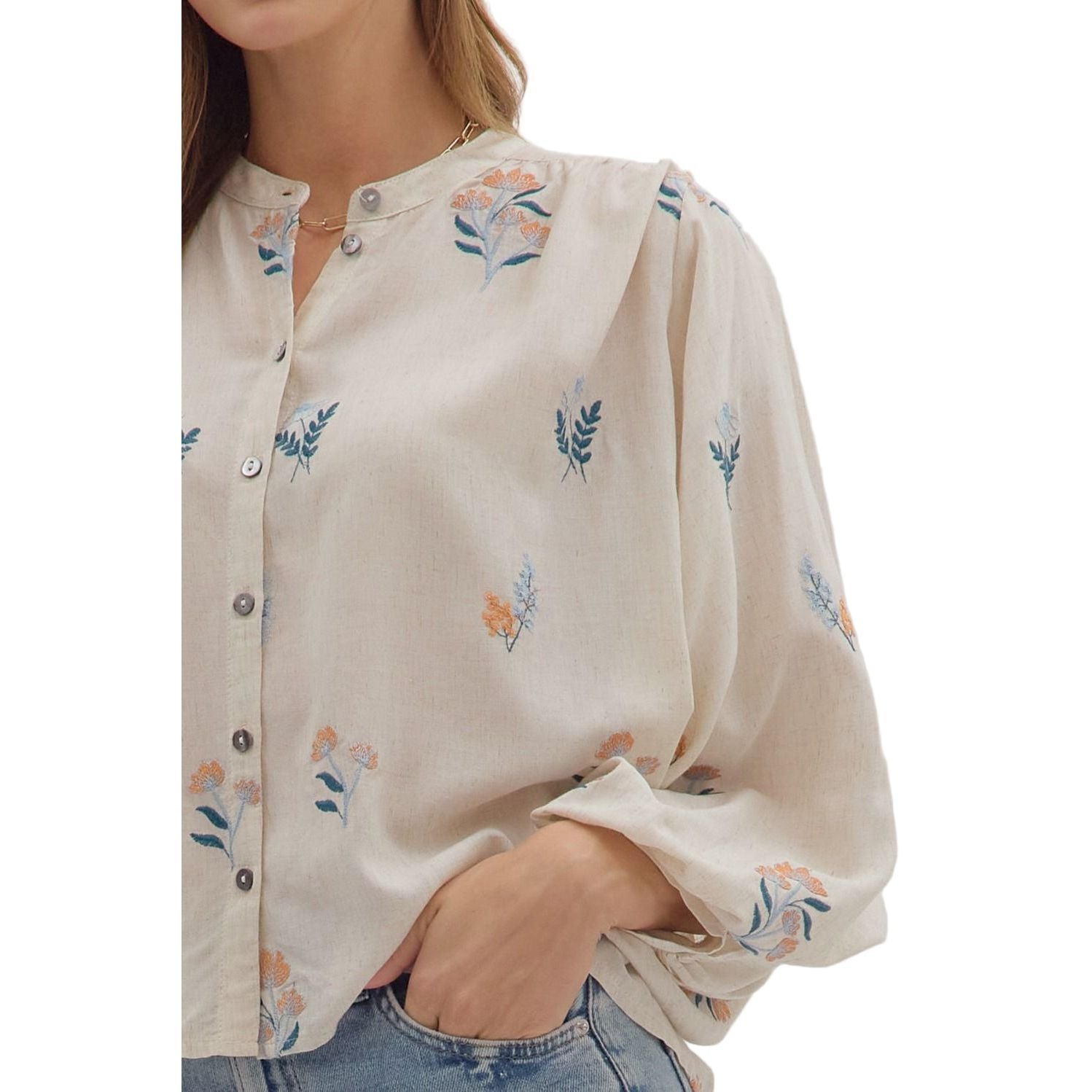 Women's Entro Floral Embroidery Long Sleeve Blouse T28040