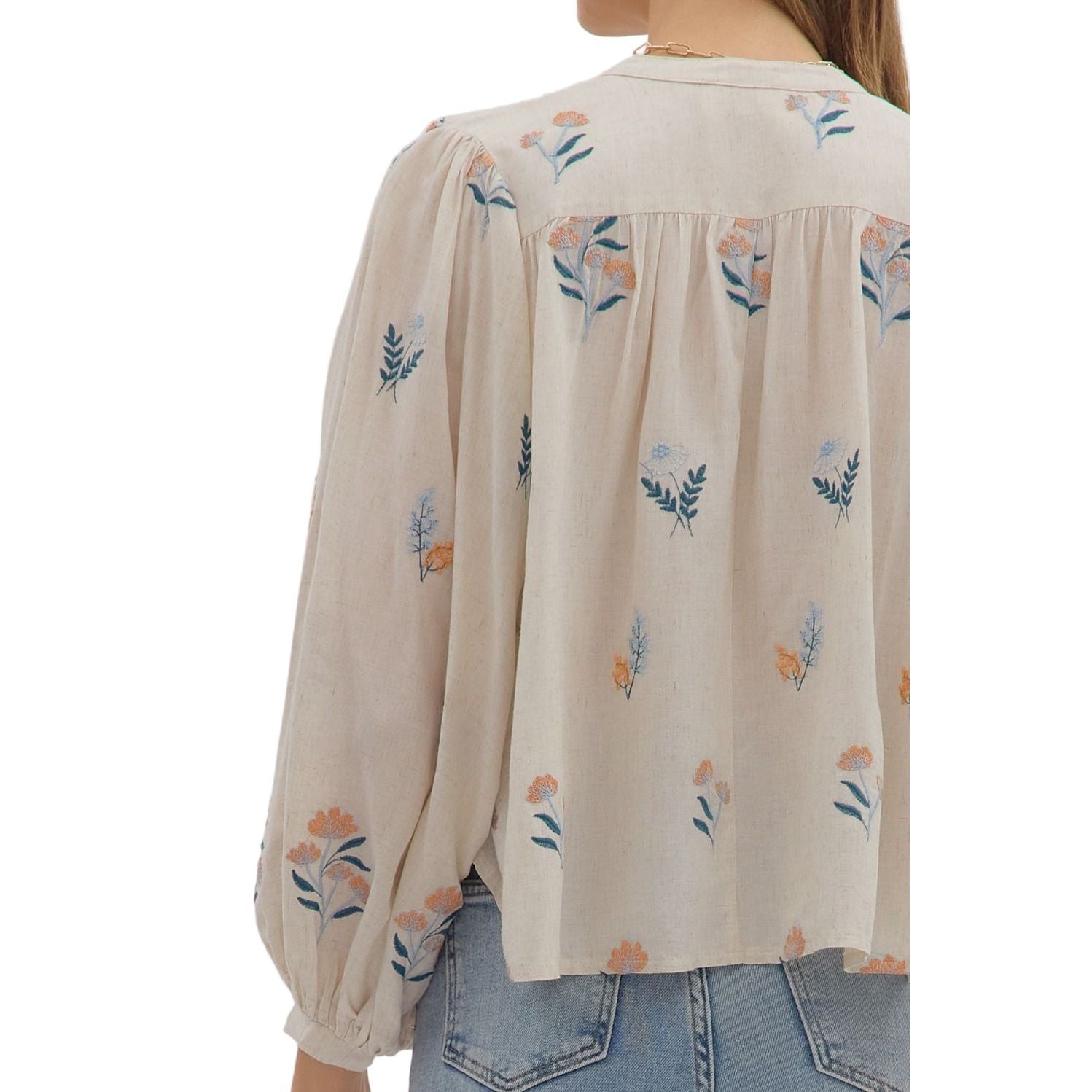 Women's Entro Floral Embroidery Long Sleeve Blouse T28040