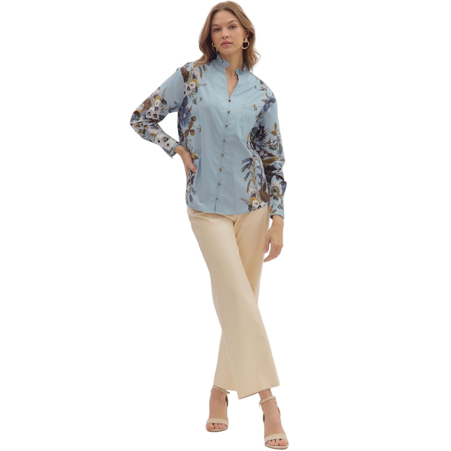Women's Entro Long Sleeve Floral Chambray Shirt T28313