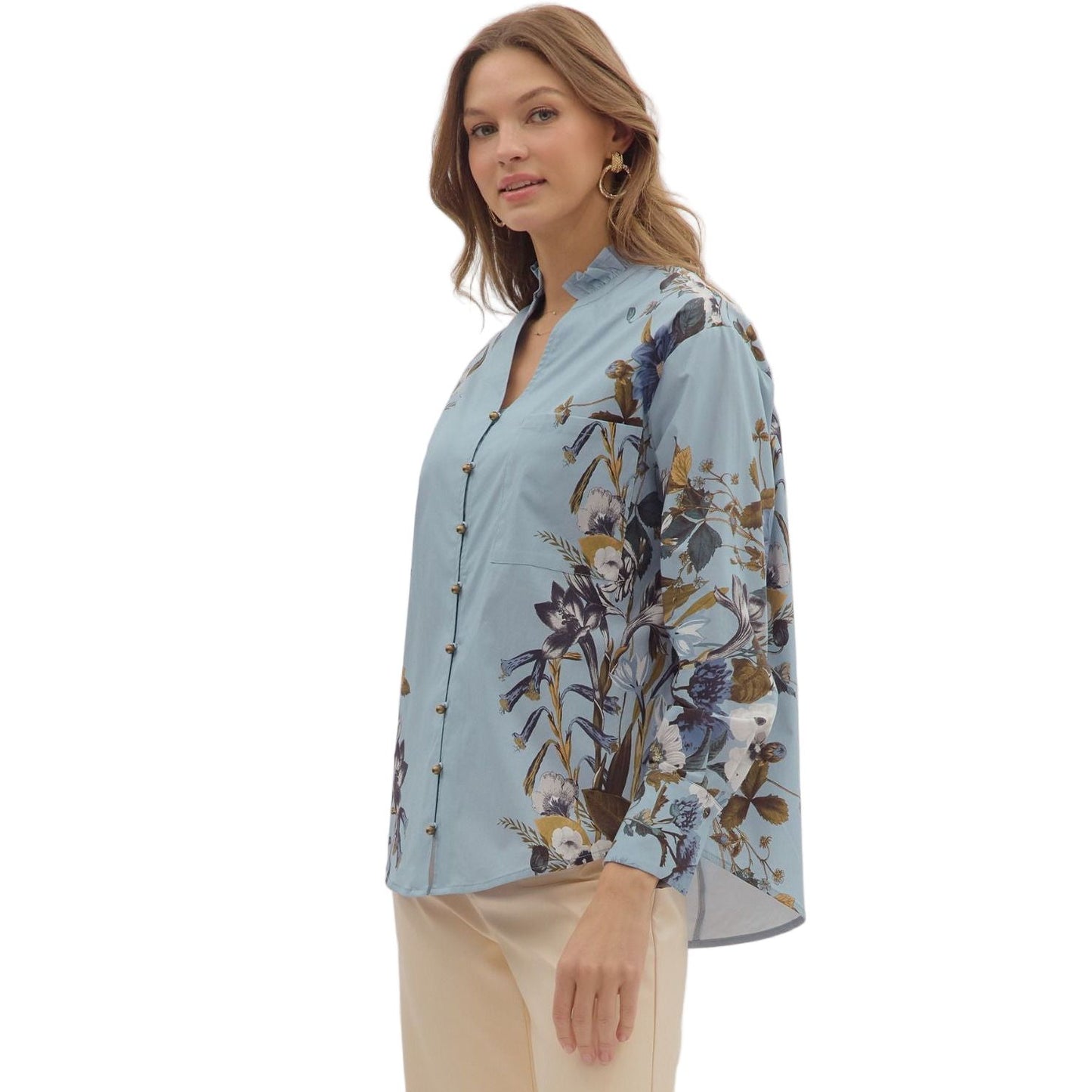 Women's Entro Long Sleeve Floral Chambray Shirt T28313