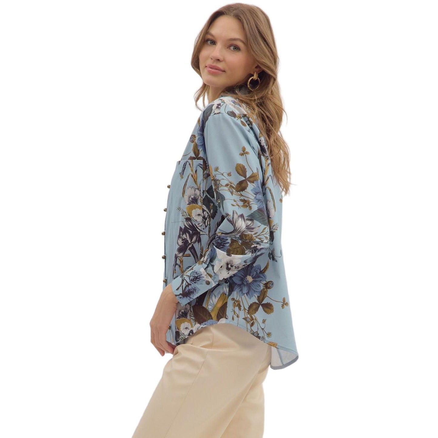 Women's Entro Long Sleeve Floral Chambray Shirt T28313