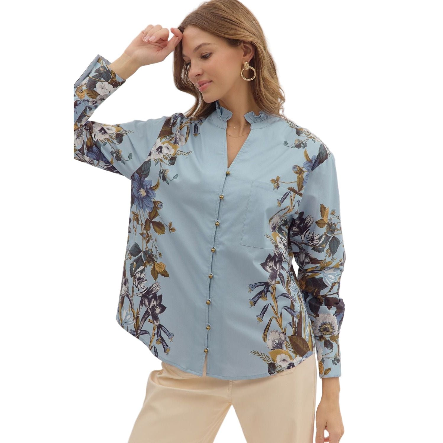 Women's Entro Long Sleeve Floral Chambray Shirt T28313 Crazy House Western Wear Women's Entro Long Sleeve Floral Chambray Shirt T28313 Crazy House Western Wear