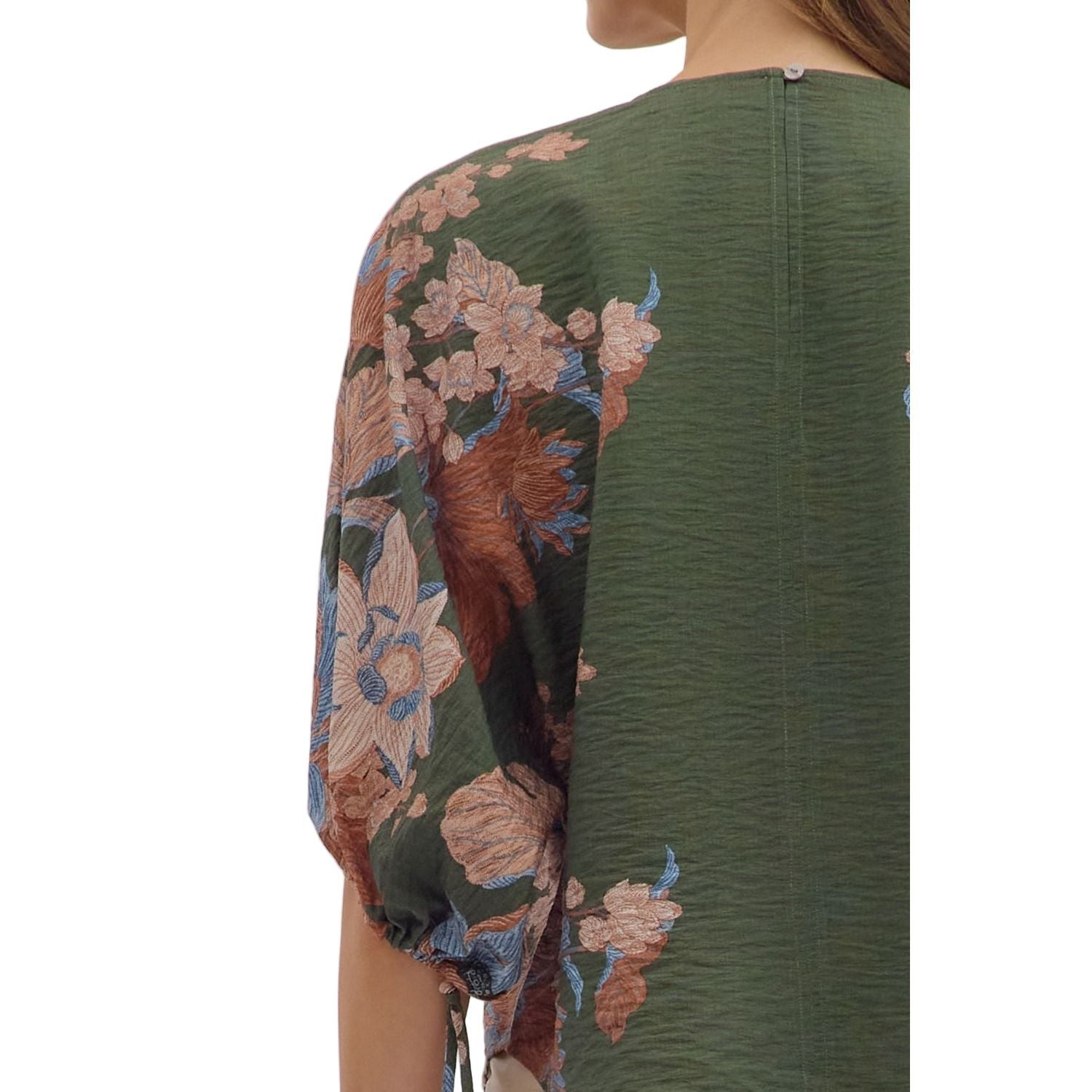 Women's Entro Olive Green 3/4 Puff Sleeve Blouse T28544