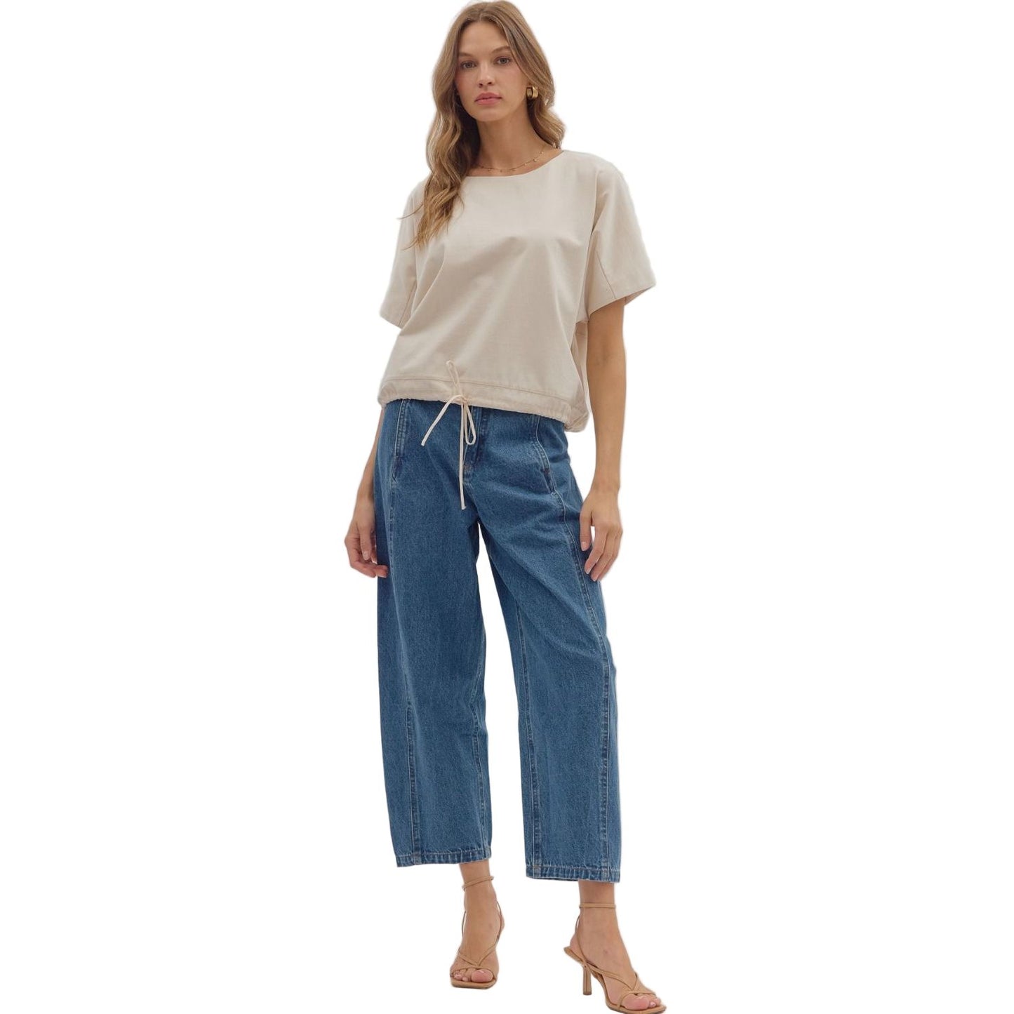 Women's Entro Short Sleeve Round Neck Ecru Top T28628