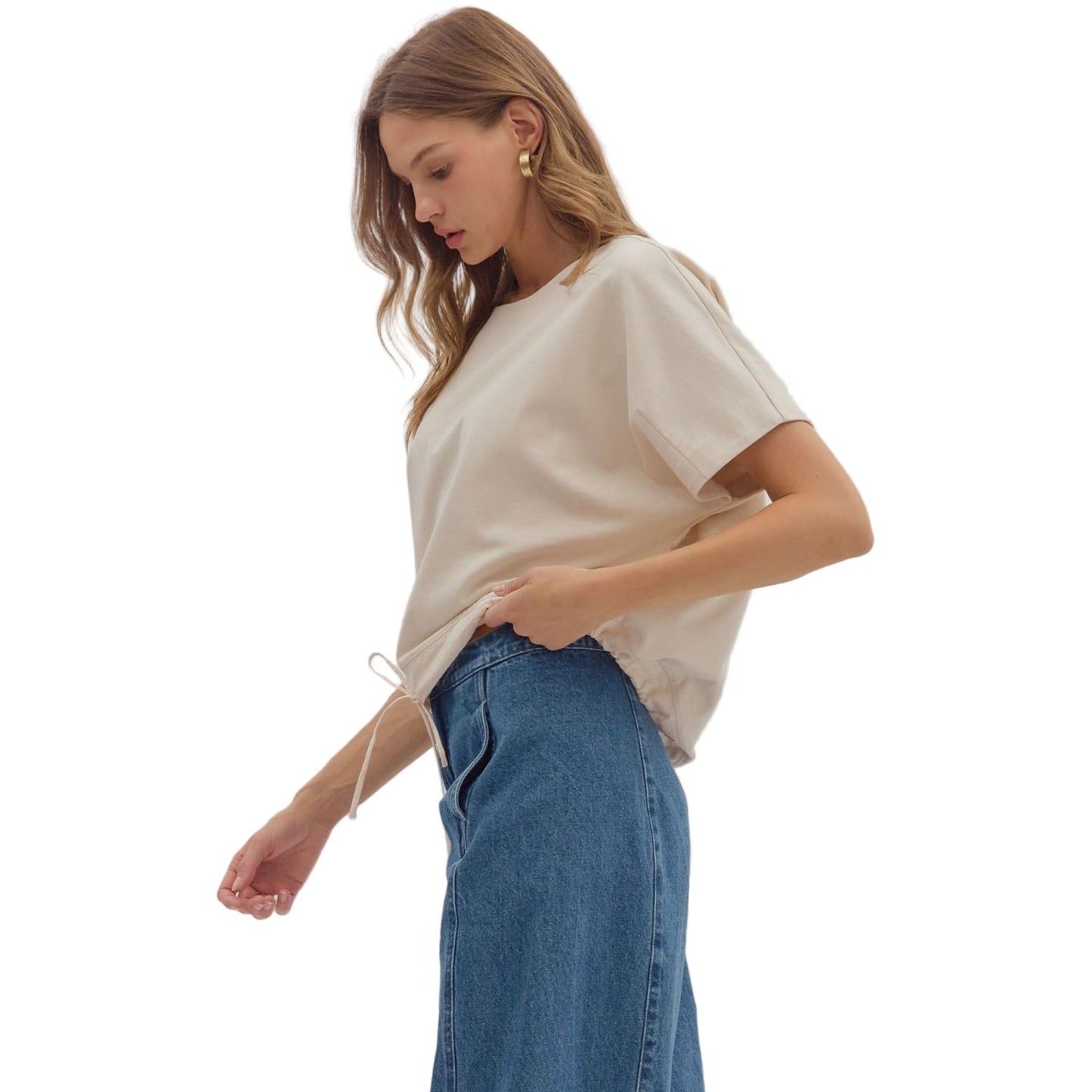 Women's Entro Short Sleeve Round Neck Ecru Top T28628