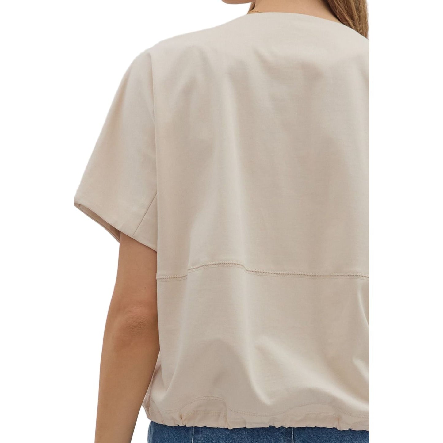 Women's Entro Short Sleeve Round Neck Ecru Top T28628