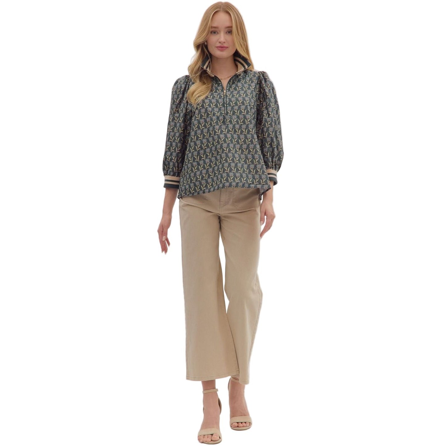Women's Entro Floral Print 3/4 Puff Sleeve Top