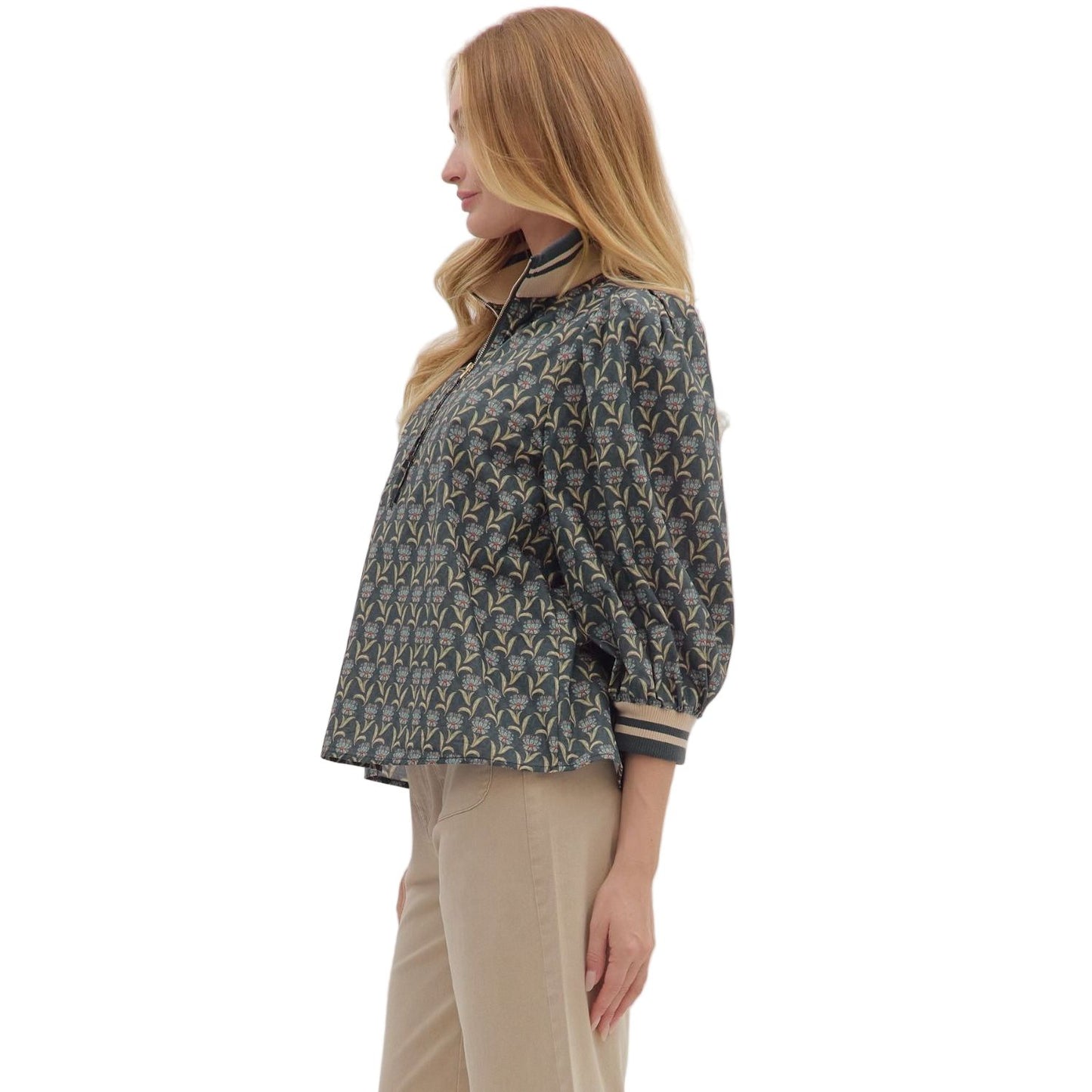 Women's Entro Floral Print 3/4 Puff Sleeve Top