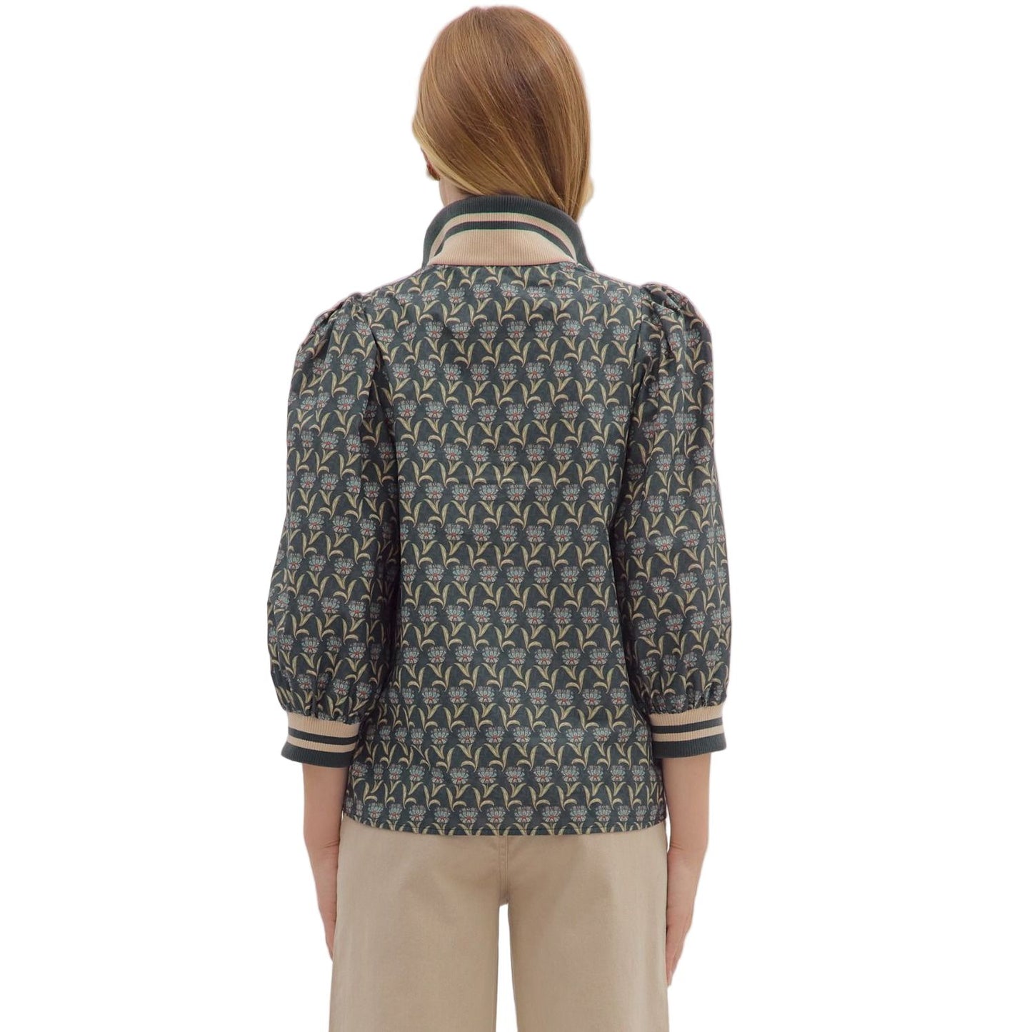 Women's Entro Floral Print 3/4 Puff Sleeve Top