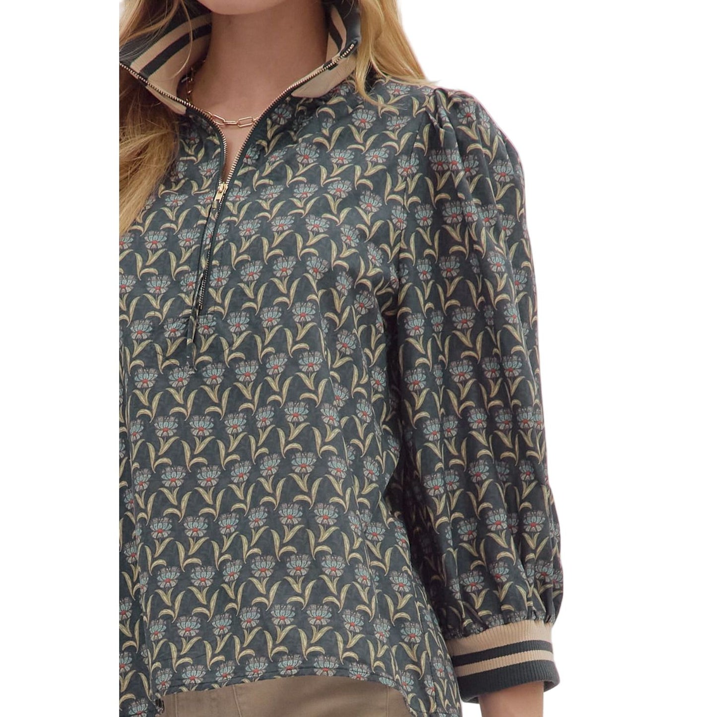 Women's Entro Floral Print 3/4 Puff Sleeve Top