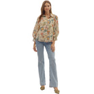 Women's Entro Floral Print 3/4 Sleeve Button Down Top T29041