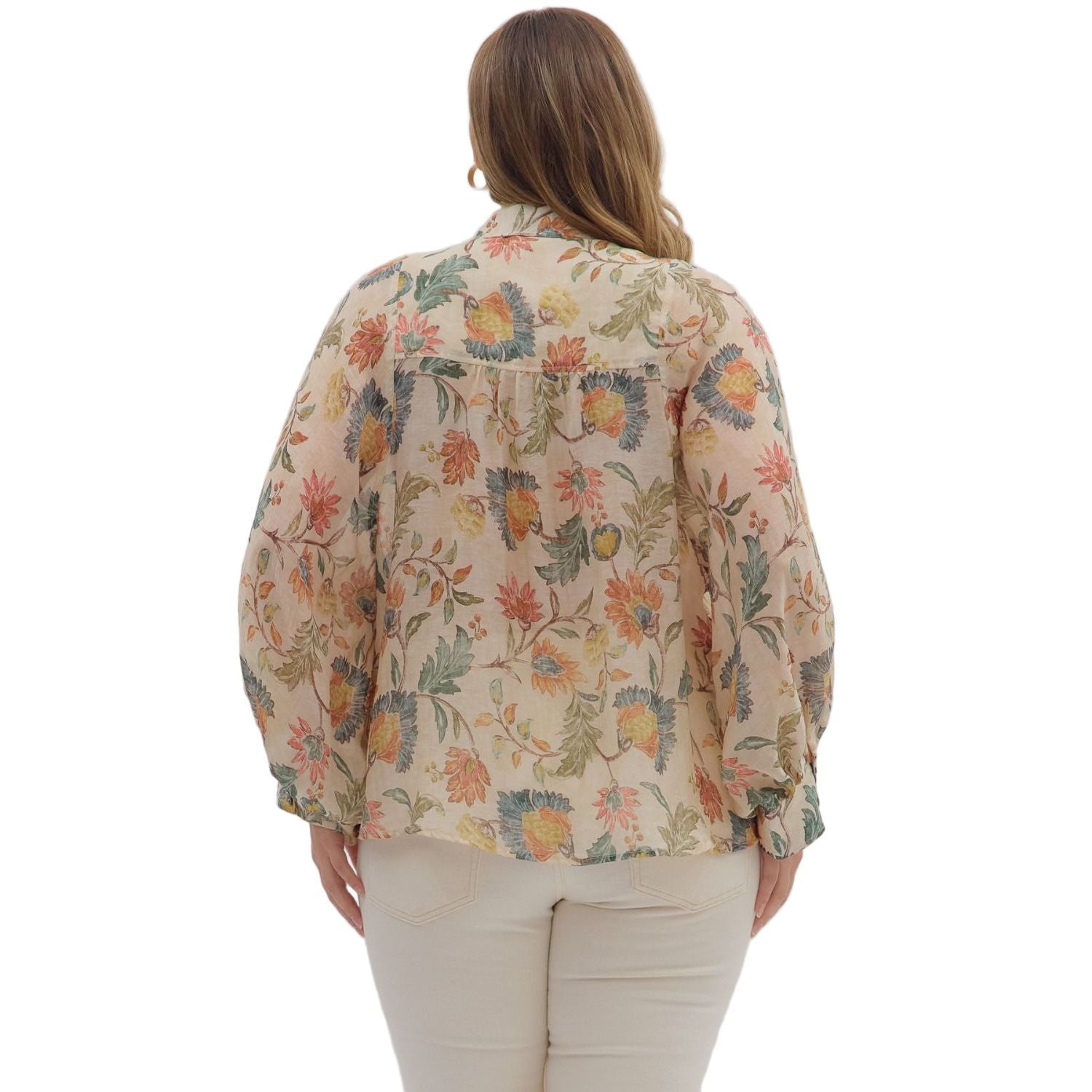 Women's Entro Floral Print Long Sleeve Button Down
