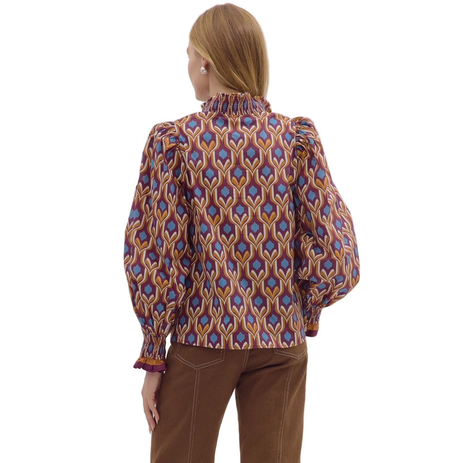 Women's Entro Geometric Print Long Sleeve Blouse