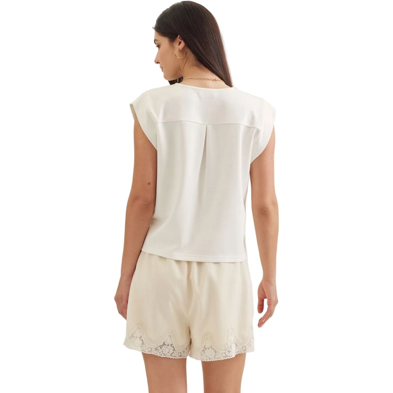Women's Entro V-neck Solid Cap Sleeve Top T31008