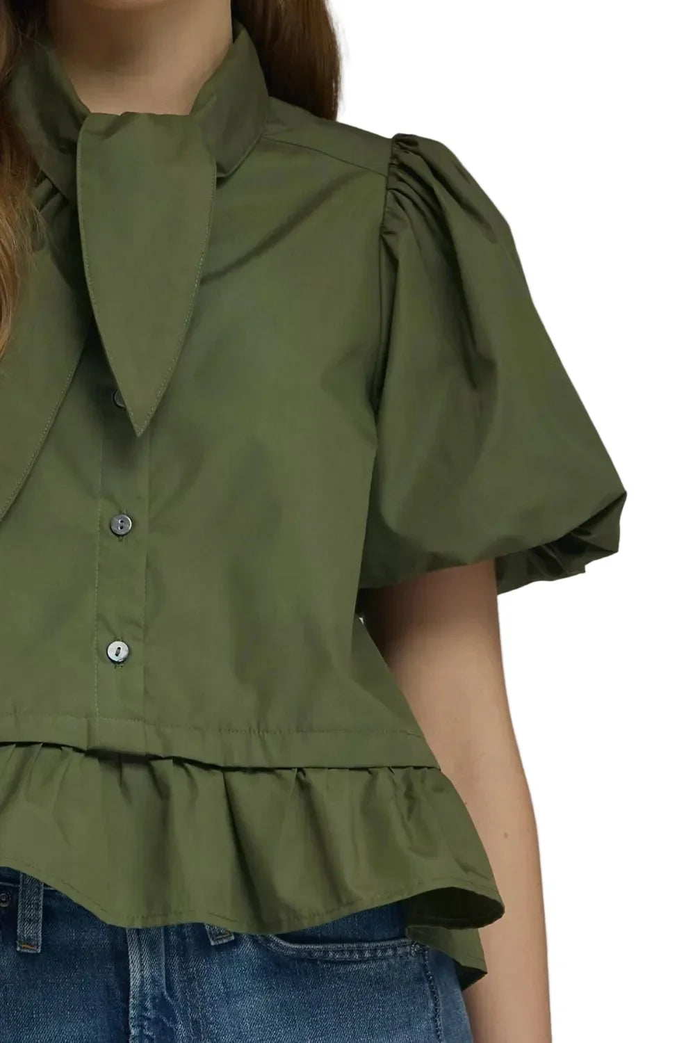 Entro Women's Olive Short Puff Sleeve Blouse