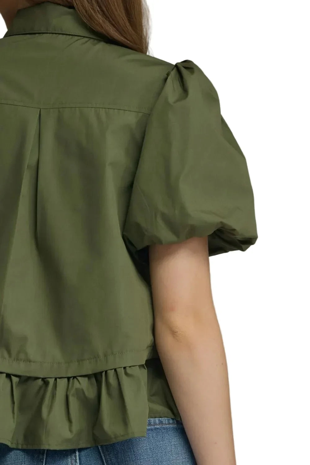 Entro Women's Olive Short Puff Sleeve Blouse