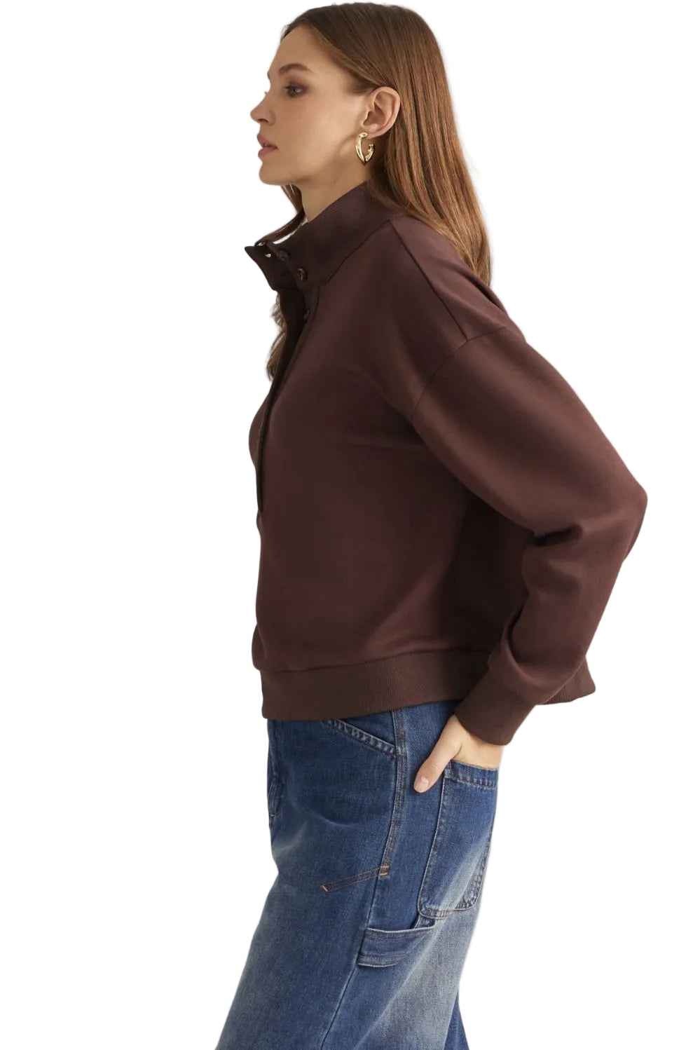 Entro Women's Brown Solid Knit Long Sleeve Sweatshirt