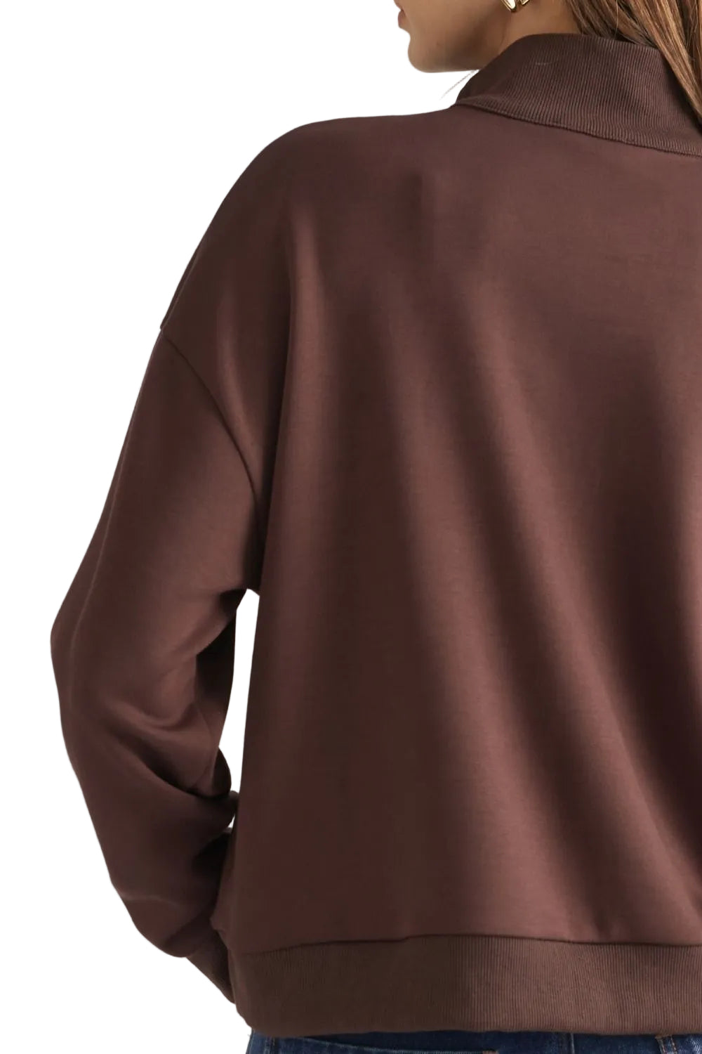 Entro Women's Brown Solid Knit Long Sleeve Sweatshirt