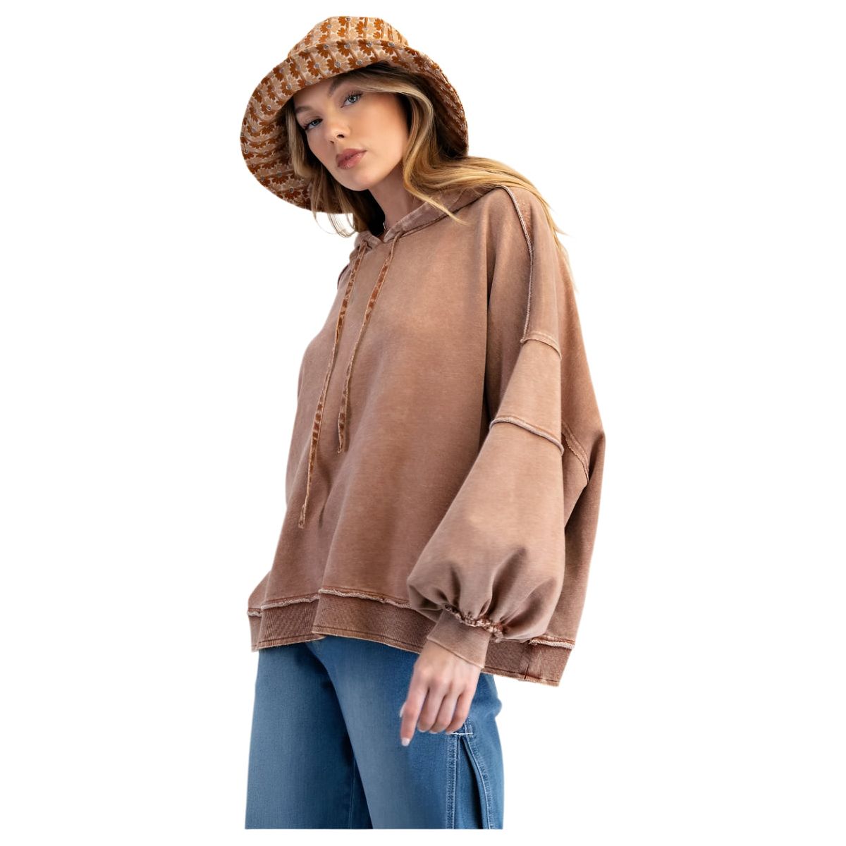 Women's Easel Loose Fit Brown Hoodie ET26263 - Crazy House Western Wear