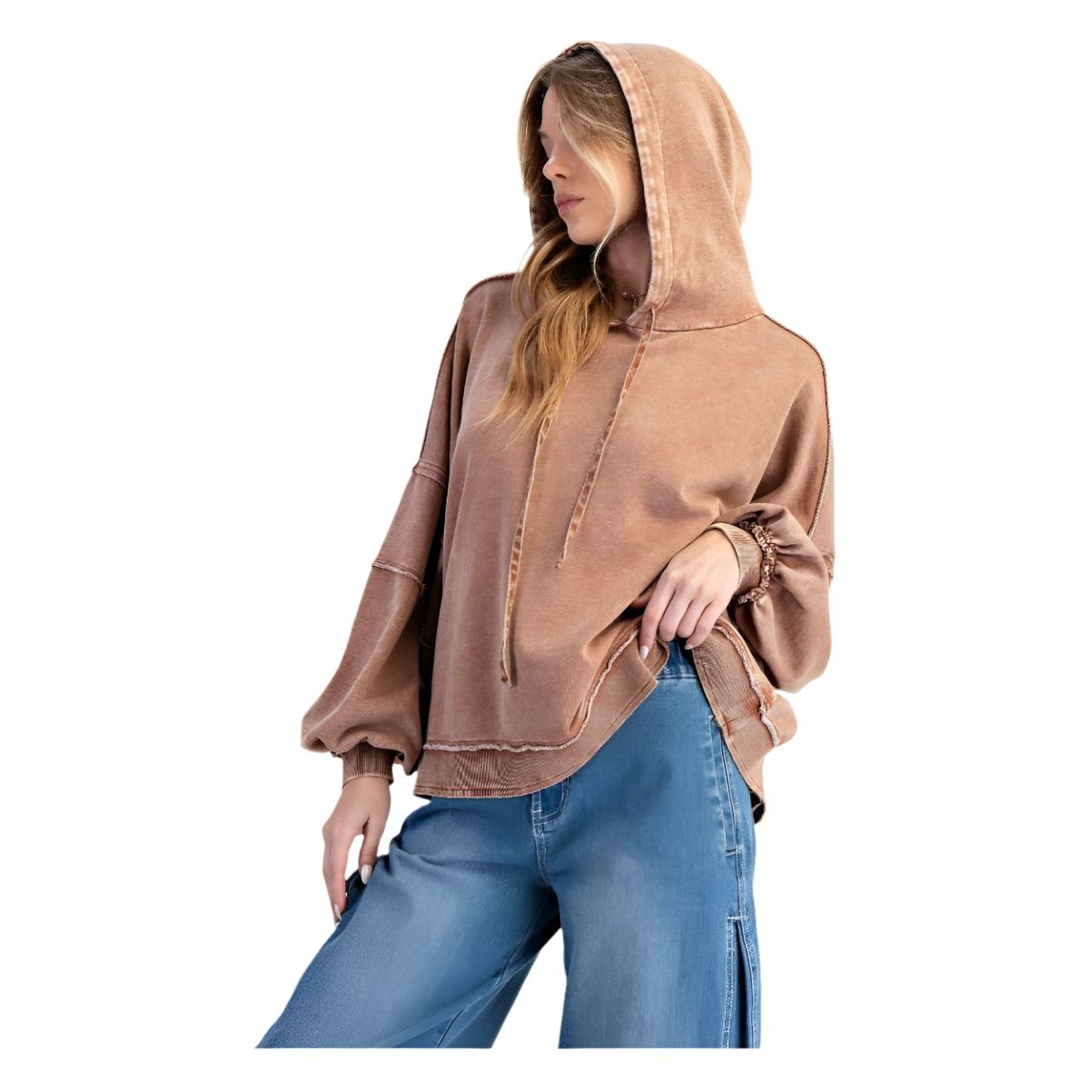 Women's Easel Loose Fit Brown Hoodie ET26263 - Crazy House Western Wear