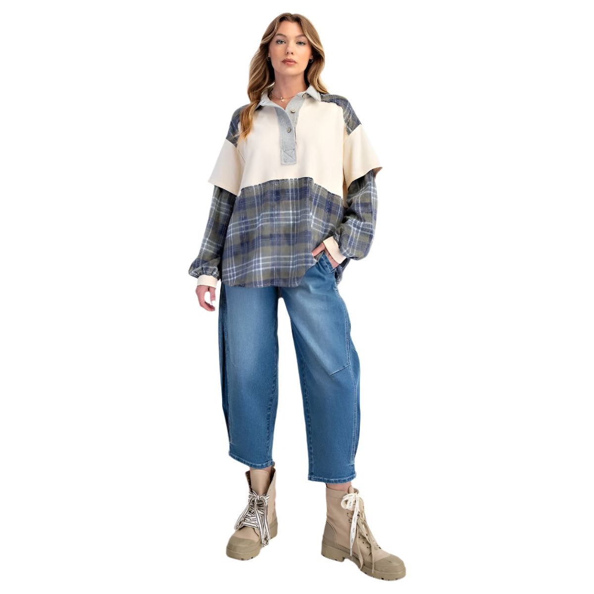 Women's Easel Drop Shoulder Blue Sweatshirt ET71573 - Crazy House Western Wear