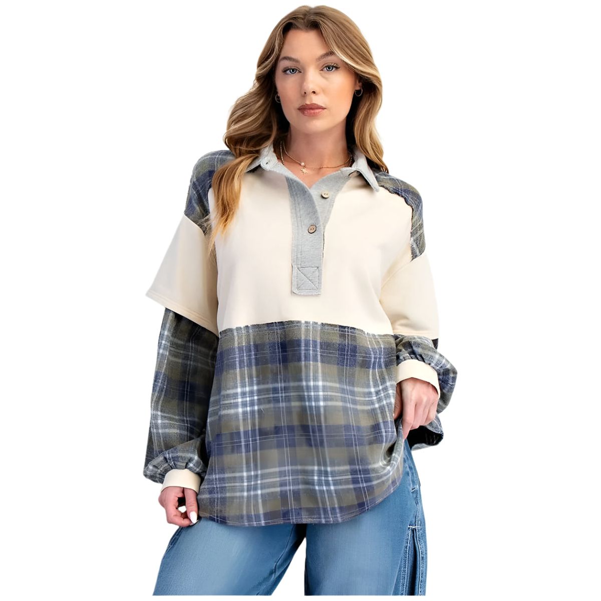 Women's Easel Drop Shoulder Blue Sweatshirt ET71573 - Crazy House Western Wear