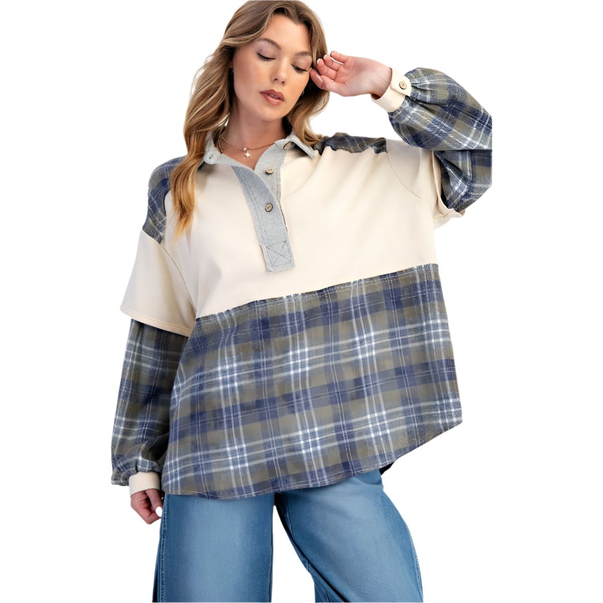 Women's Easel Drop Shoulder Blue Sweatshirt ET71573 - Crazy House Western Wear