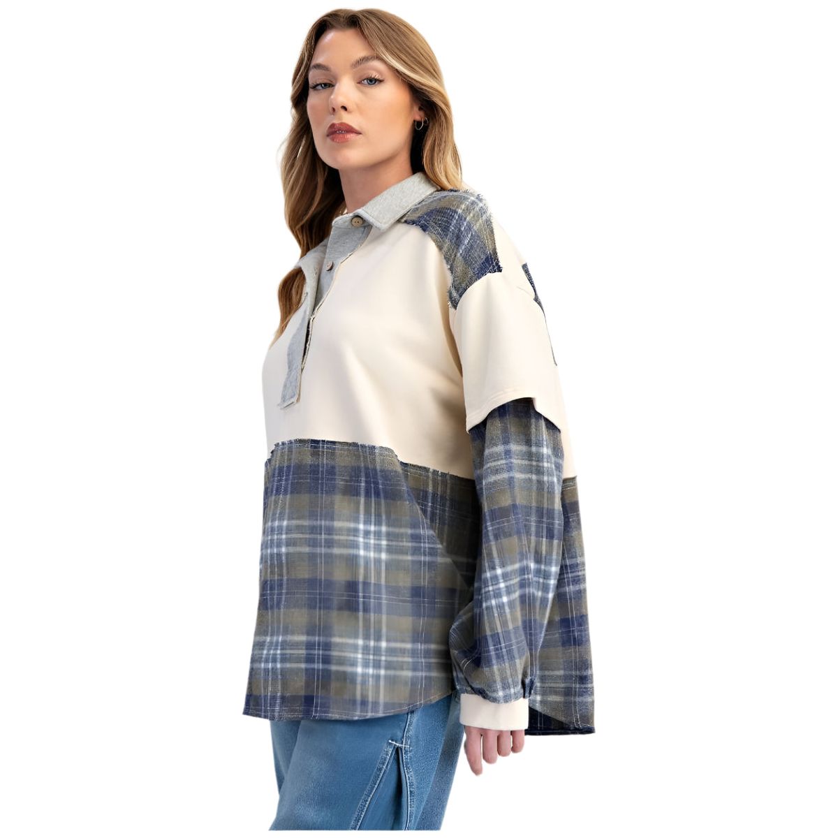 Women's Easel Drop Shoulder Blue Sweatshirt ET71573 - Crazy House Western Wear