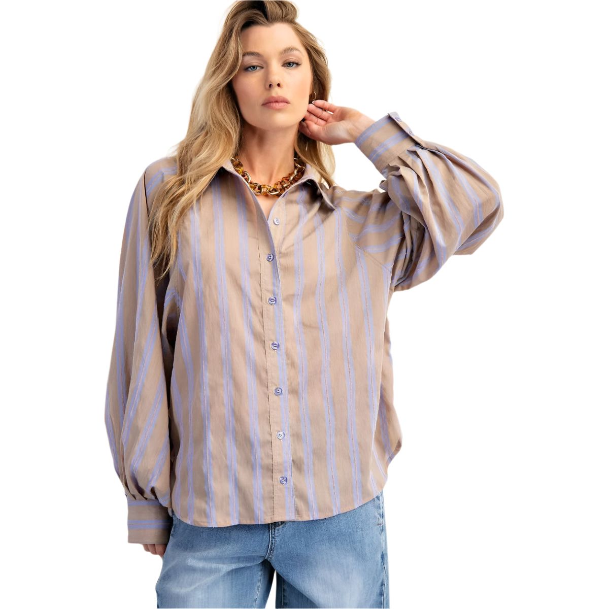 Women's Easel Long Balloon Sleeve Button Up Shirt ET71734 - Crazy House Western Wear