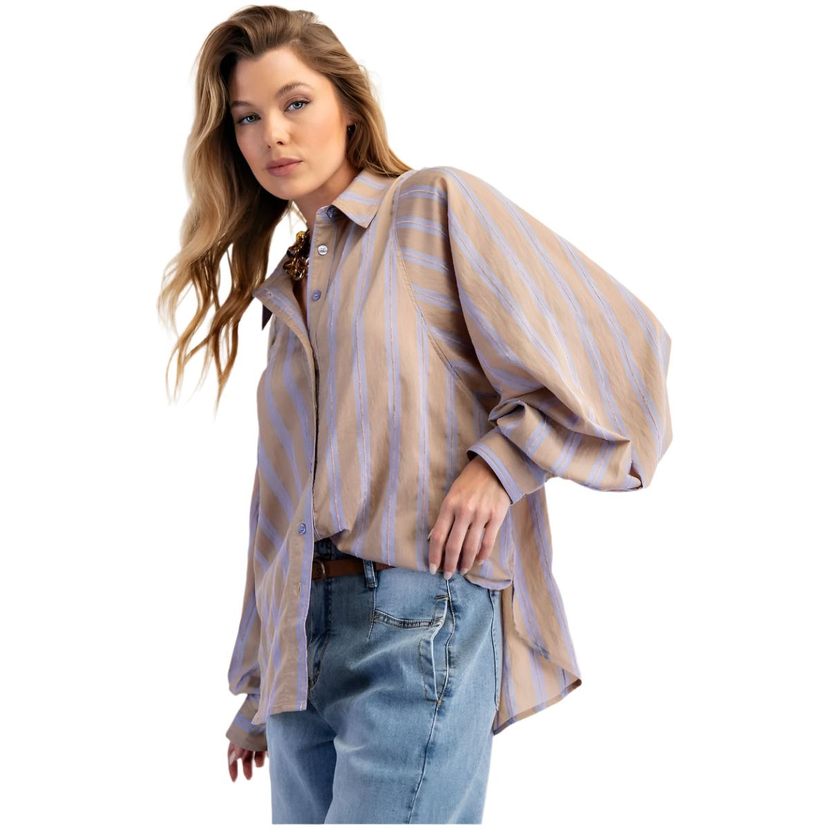 Women's Easel Long Balloon Sleeve Button Up Shirt ET71734 - Crazy House Western Wear