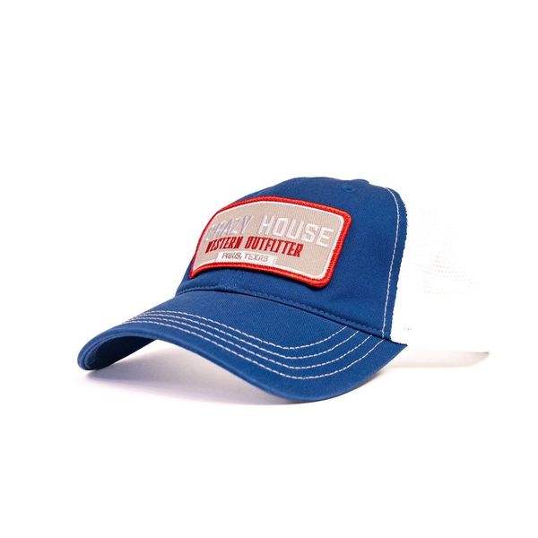 Blue and White Snapback with Outfitter Patch - Crazy House Western Wear
