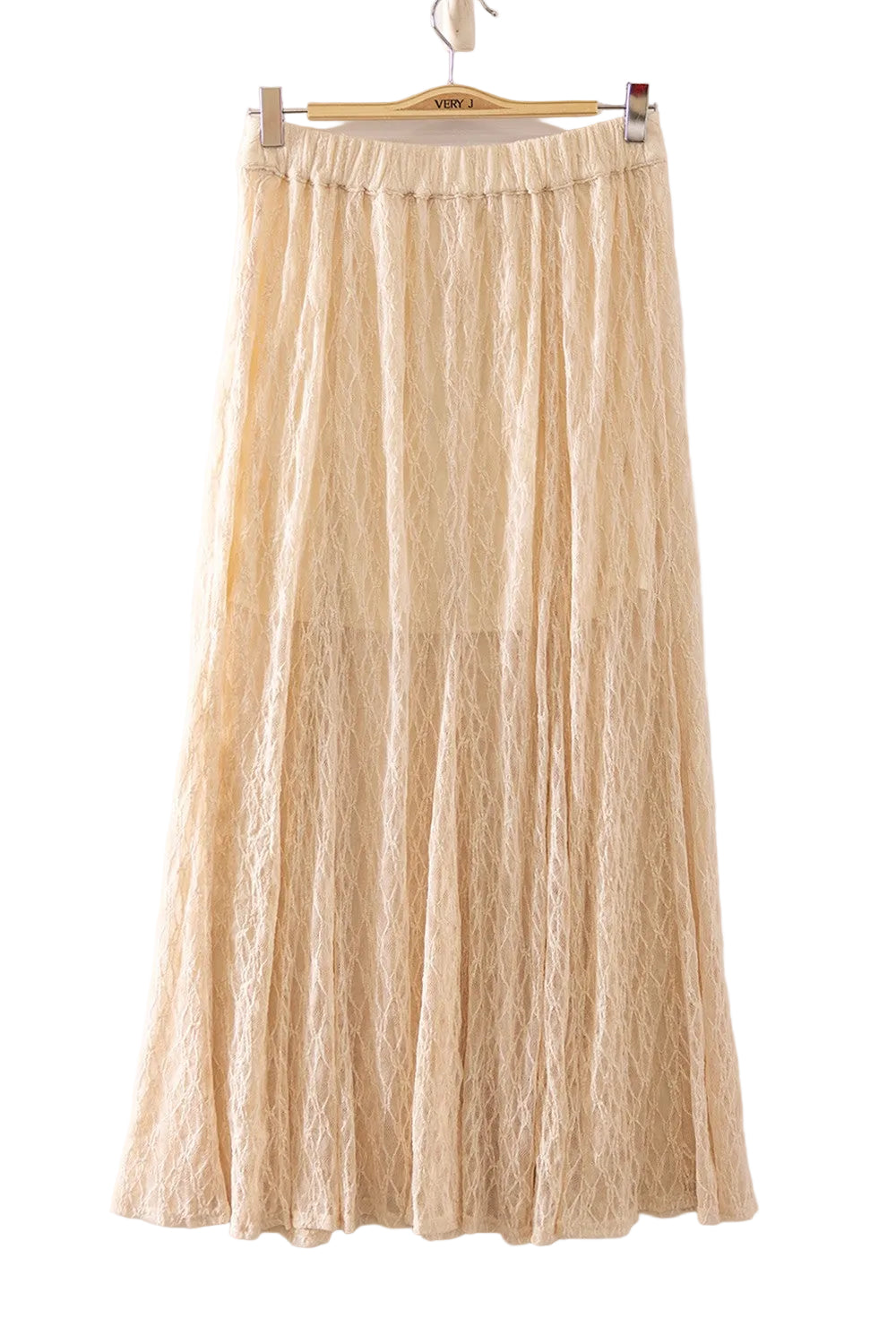 Very J Women's Sheer Lace Crinkle Maxi Skirt with Elastic Waistband