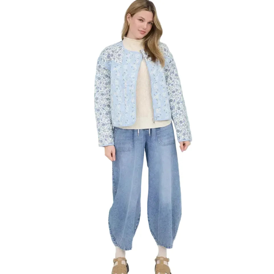 Women's Colorblock Floral Zip-up Quilted Jacket B6SJ1011