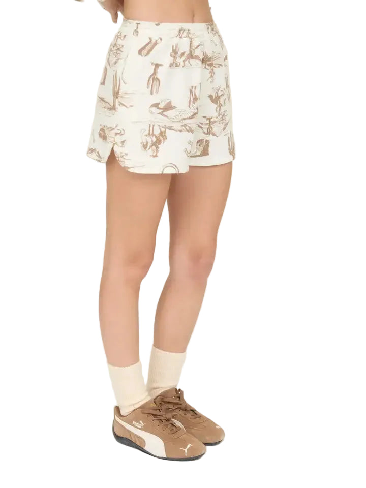 Women's Western Print Elastic Waist Shorts J5SX1003-B1