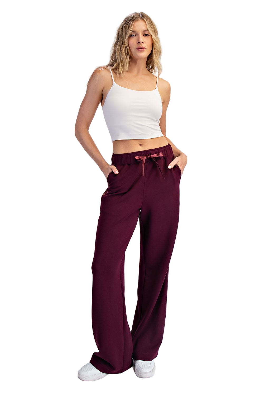 Women's Dark Cherry Modal Scuba Luxe Satin Straight Pant P6412