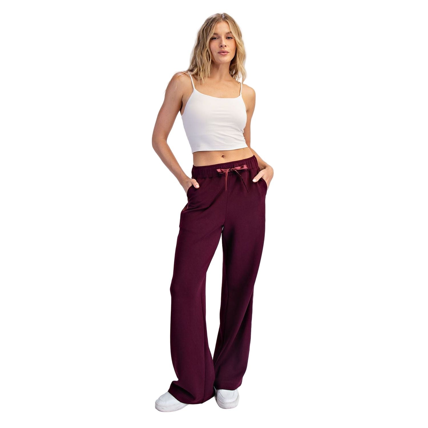 Women's Dark Cherry Modal Scuba Luxe Satin Straight Pant P6412