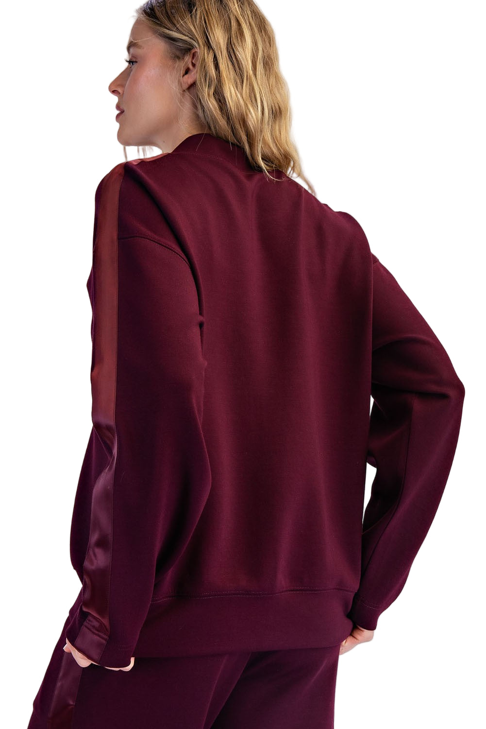 Women's Rae Mode Scuba Luxe Satin Crew Neck Pullover T0068