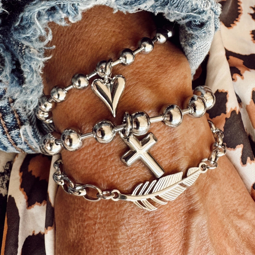 Women's Stainless Steel 8" Cross Charm Bracelet