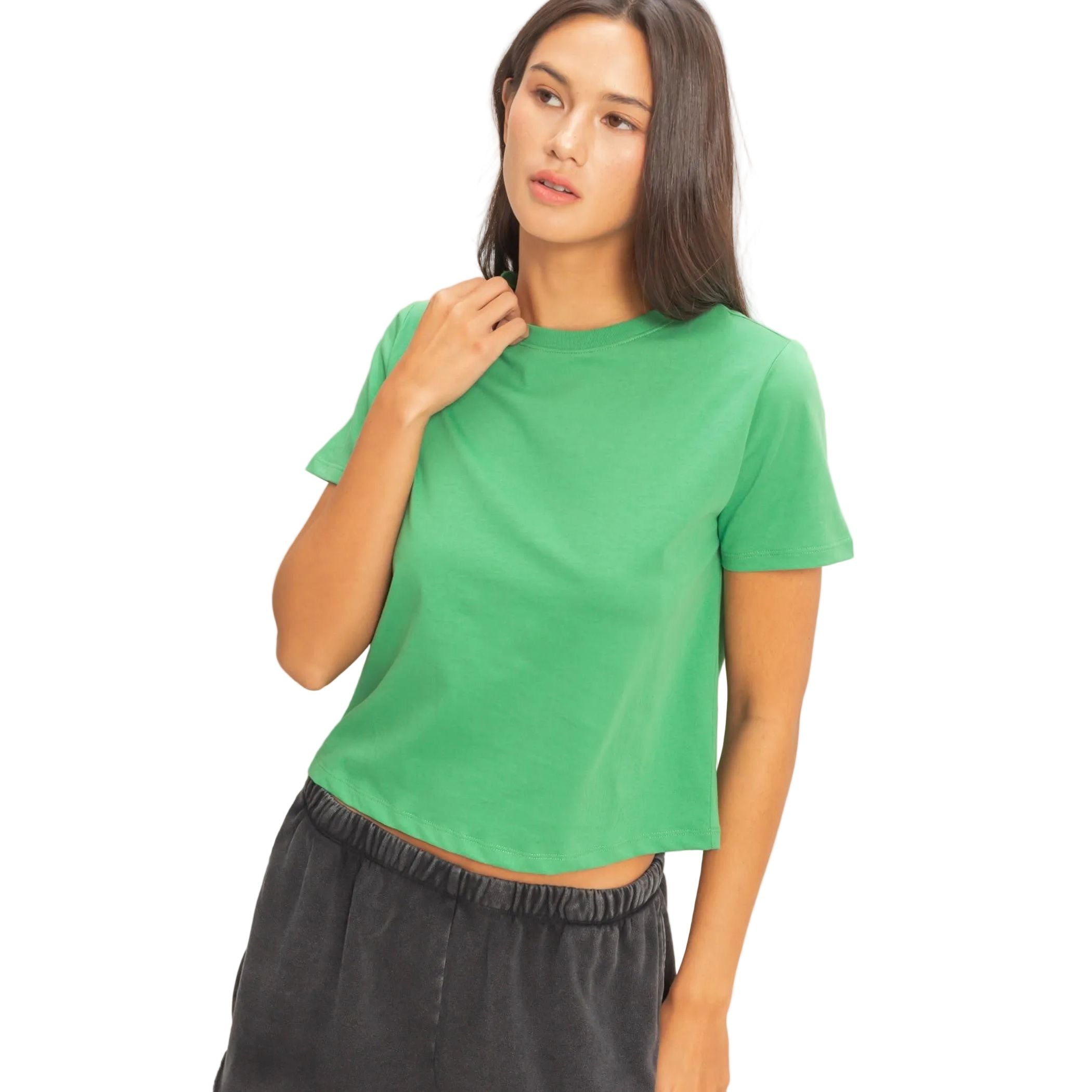 Women's Green Crew Neck Cotton T-shirt DZ26C412 – Crazy House