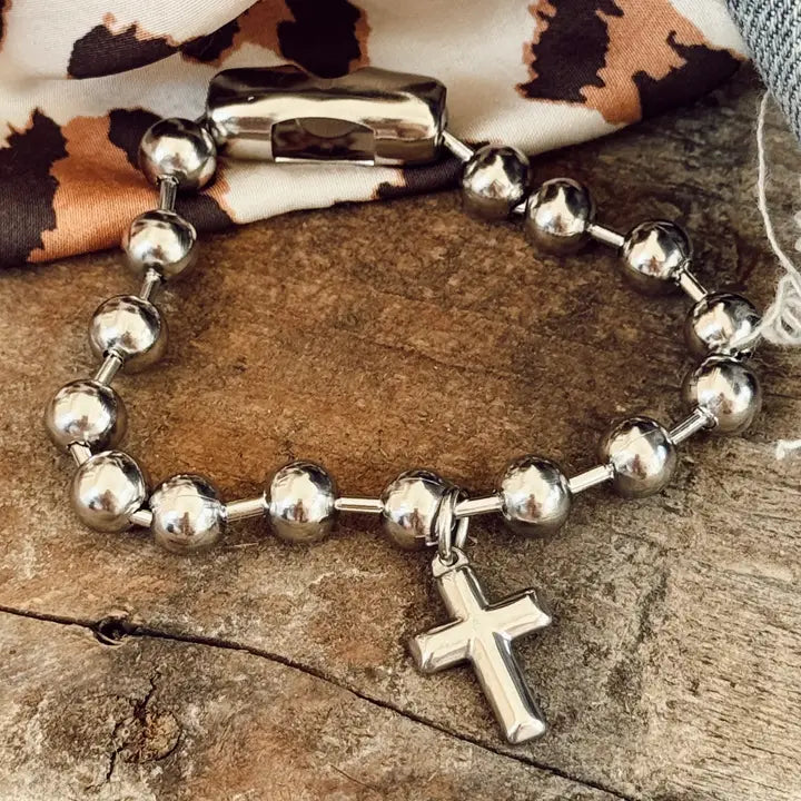Women's Stainless Steel 8" Cross Charm Bracelet