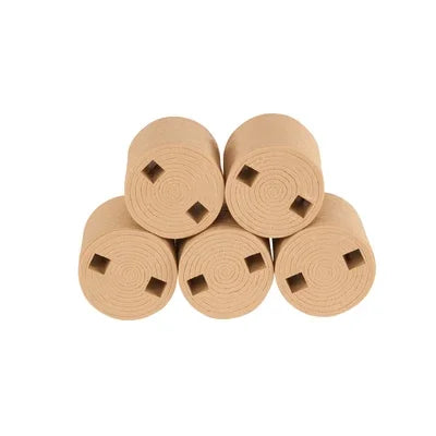 Five rolls of brown paper tape stacked on a white background