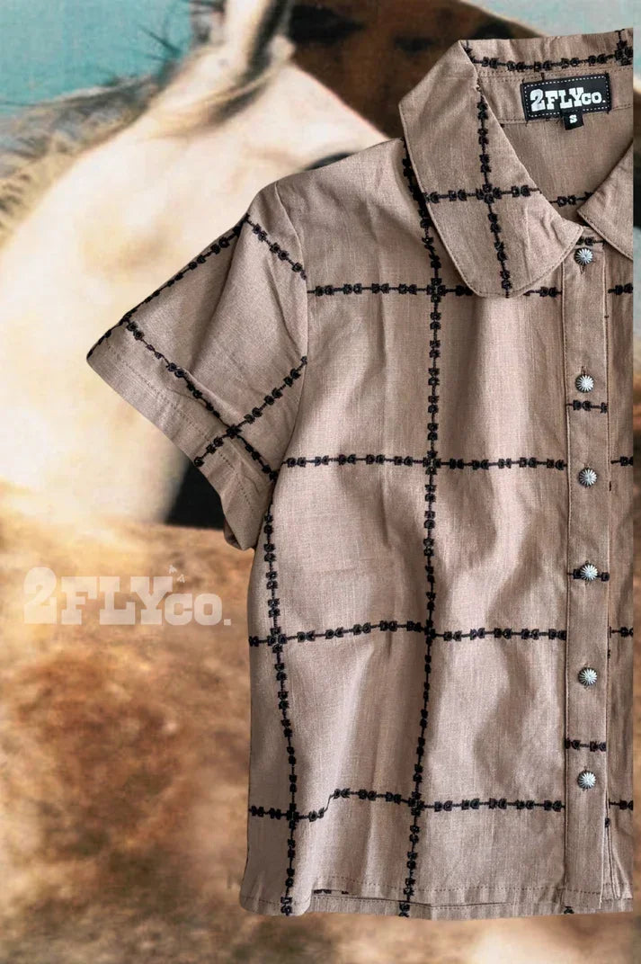 Women's TwoFly "A Bit of Details" Short Sleeve Button Up