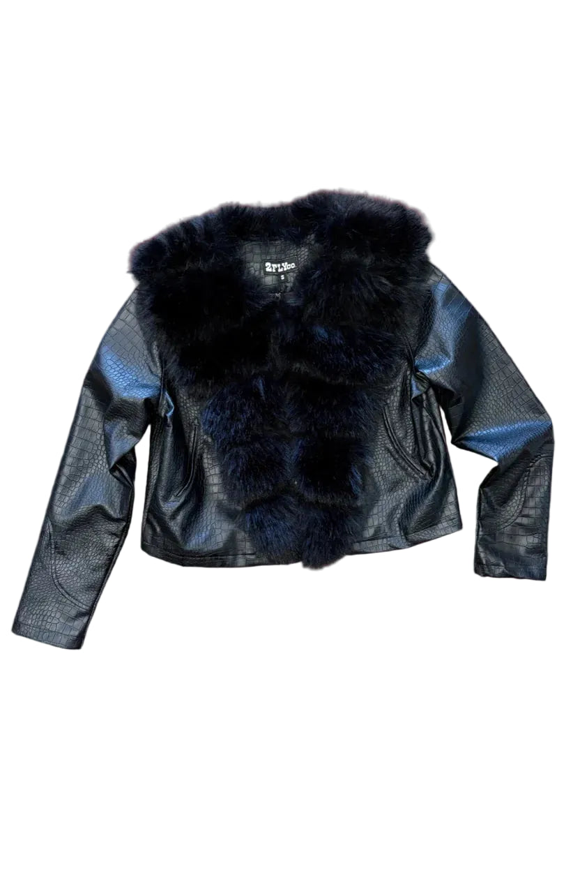 TwoFly Women's Black Fur Crop Jacket