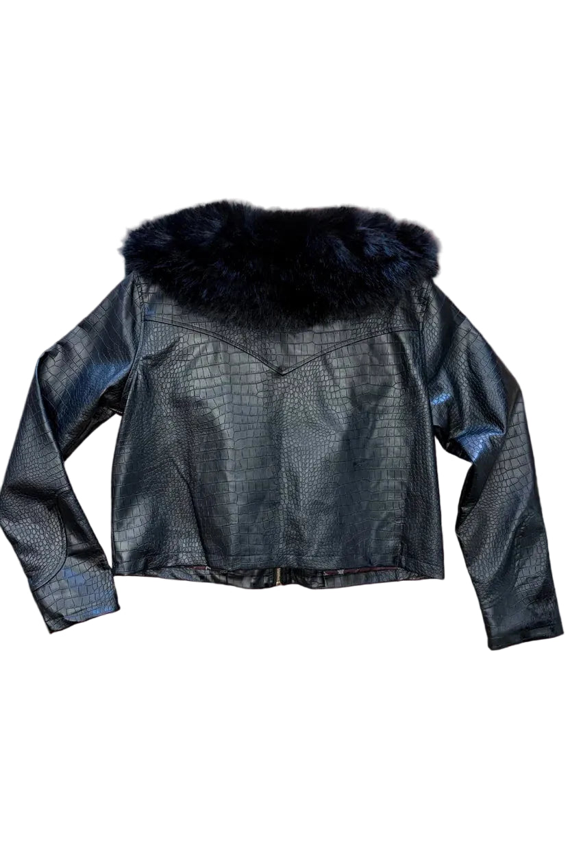 TwoFly Women's Black Fur Crop Jacket