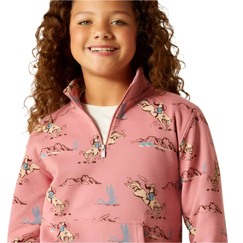 Girl's Ariat Bronc Scene 1/4 Zip Sweatshirt 10062847 - Crazy House Western Wear