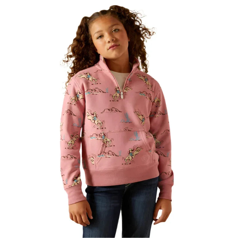 Girl's Ariat Bronc Scene 1/4 Zip Sweatshirt 10062847 - Crazy House Western Wear