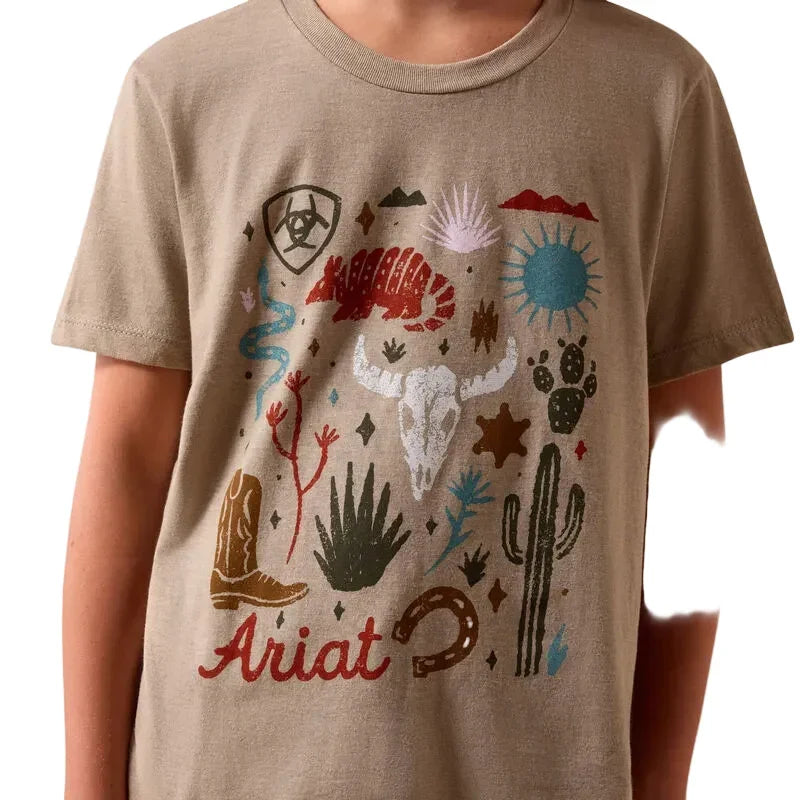 Girl's Ariat Tan Western Collage T-shirt 10078385
